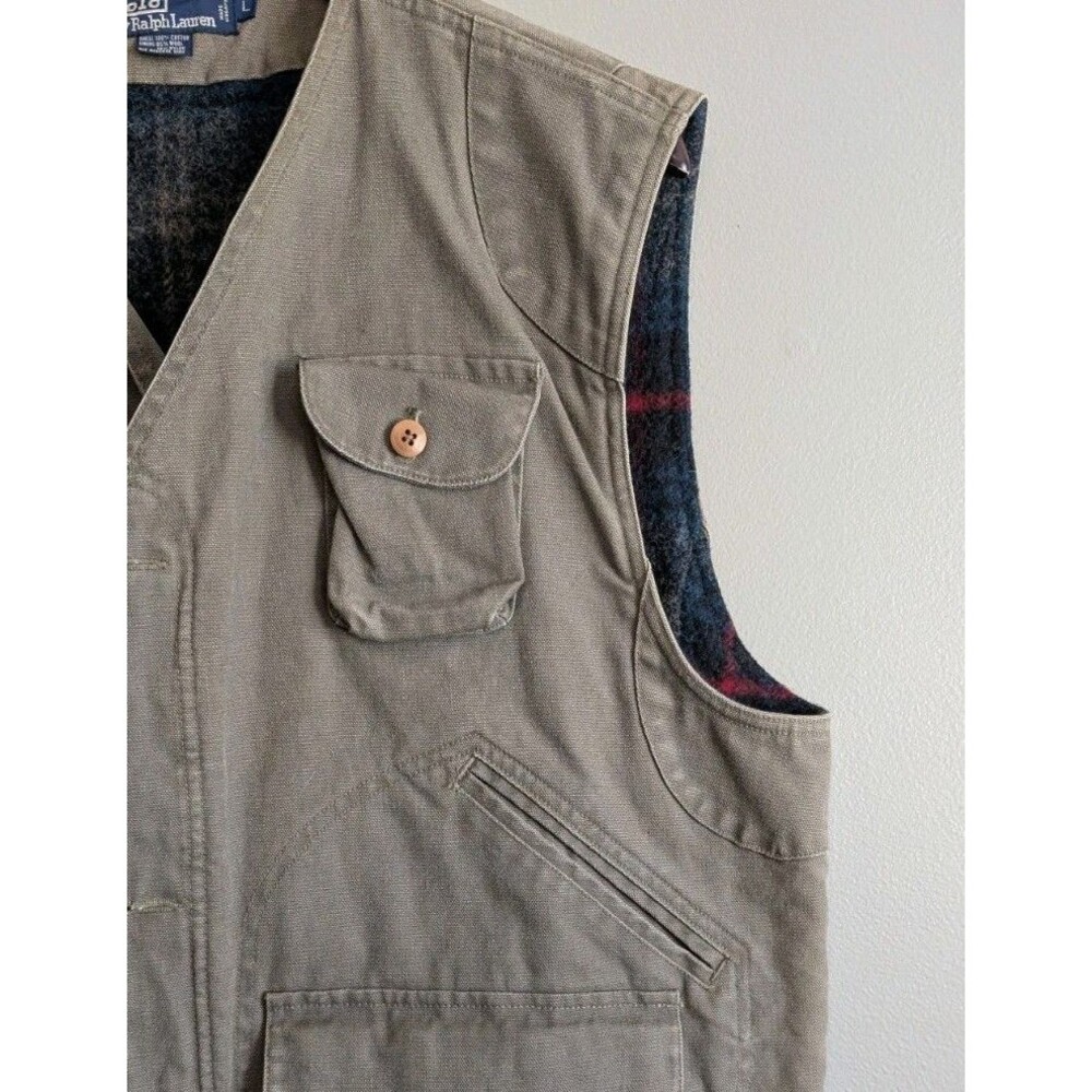 Polo Ralph Lauren Mens Large Hunting Utility Vest Canvas Wool Lined Field Jacket - Picture 5 of 7